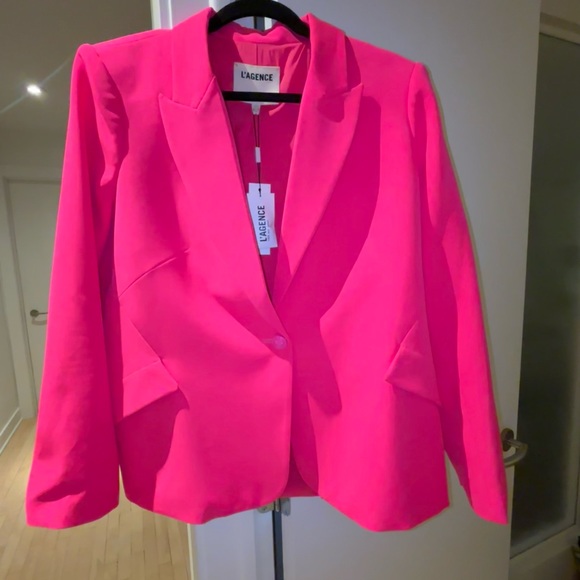NWT L’AGENCE CHAMBERLAIN PEAK LAPEL BLAZER IN PINK GLO SIZE 12 - Picture 7 of 10